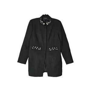 Zara Pearl Embellished Black Coat Womens Large Classy Celebrity Worn Business